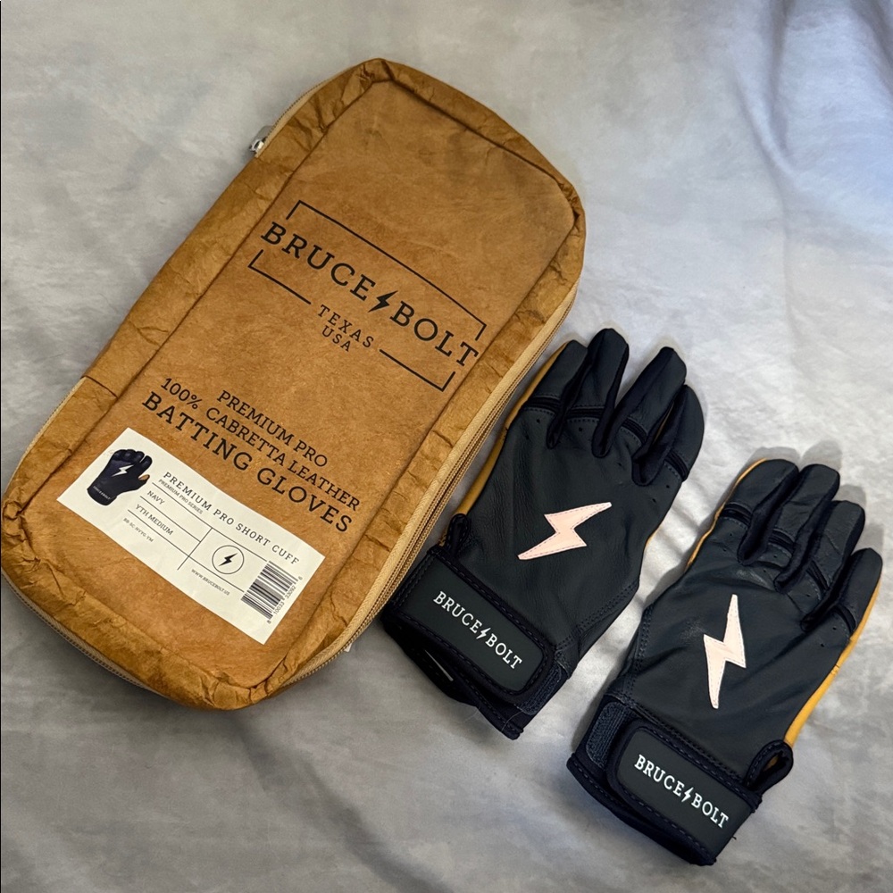 Bruce Bolt Kids Batting Gloves - Navy and Tan - New Never Worn YTH Medium